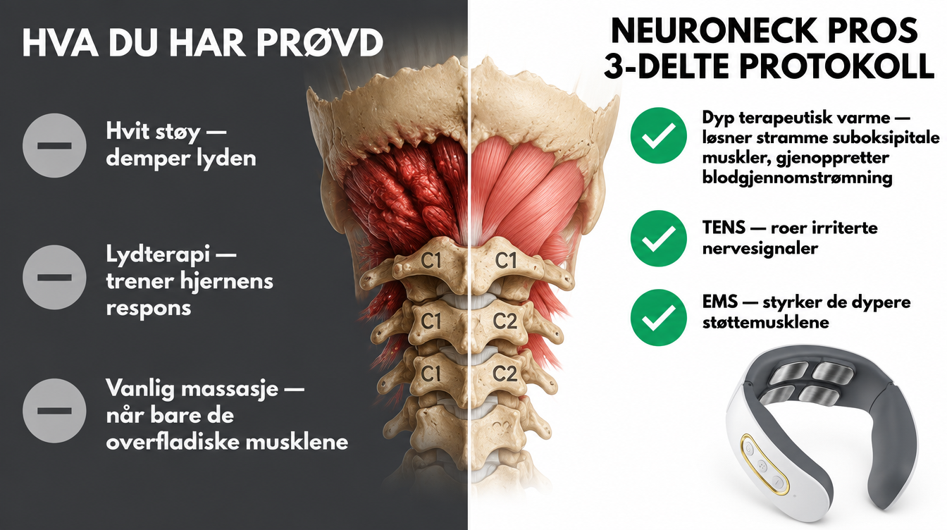 Sammenligning av vanlige tinnitusmetoder og NeuroNeck Pros 3-delte protokoll